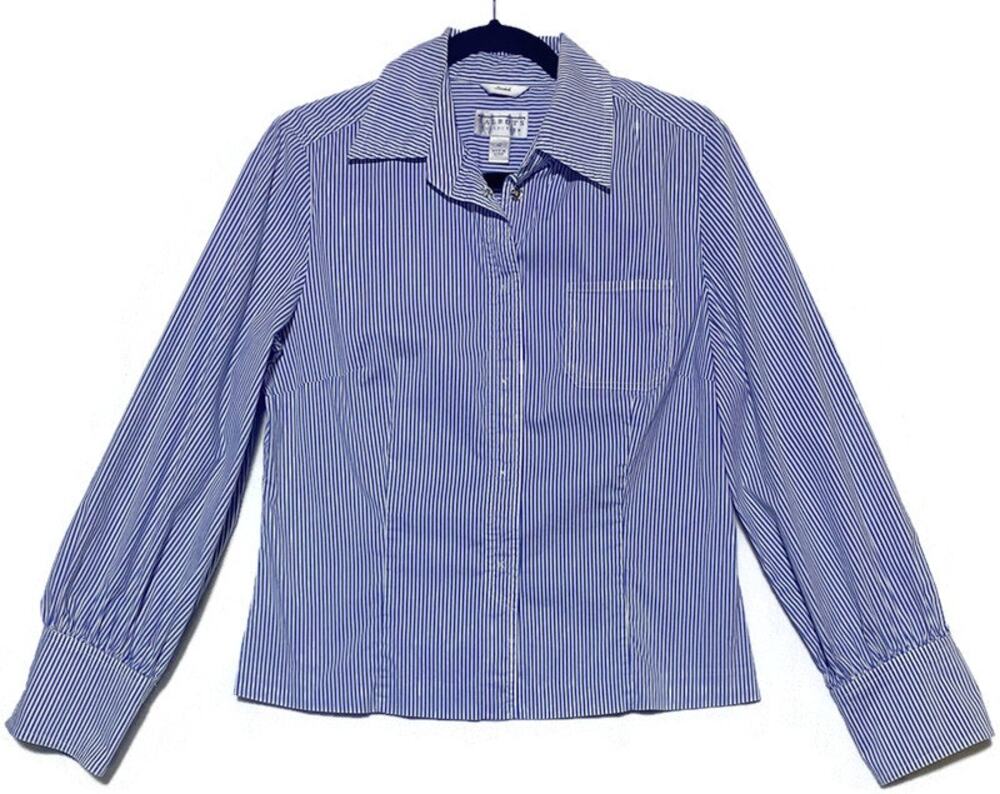 Talbots Snap-Button Top Women's Size 12 Blue & White Stripes Long Sleeve